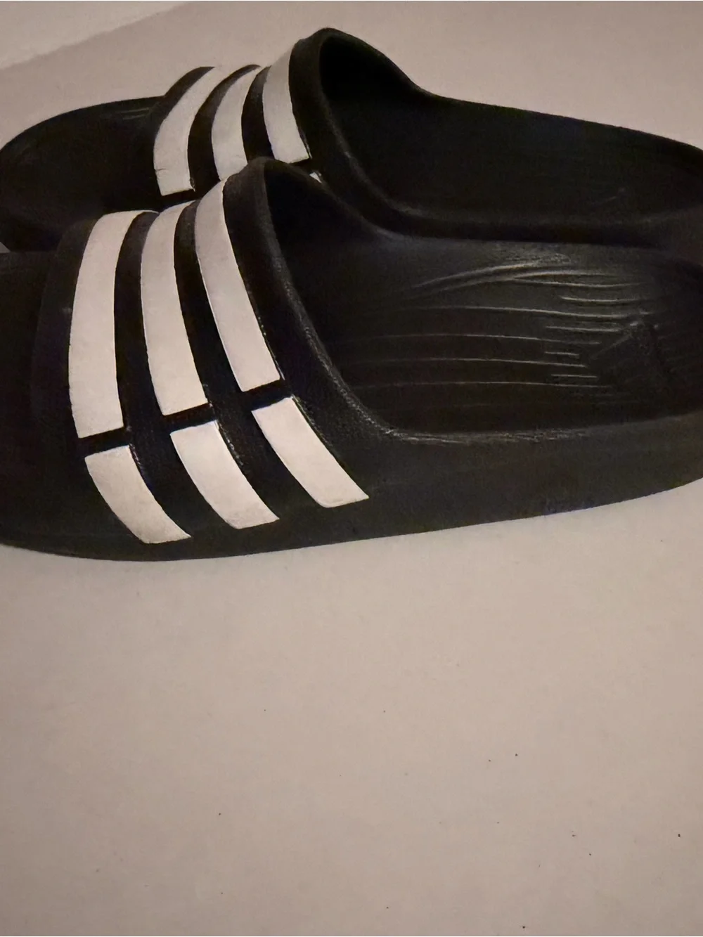 #198 Adidas Kids Black and White Slide Sandals size 1